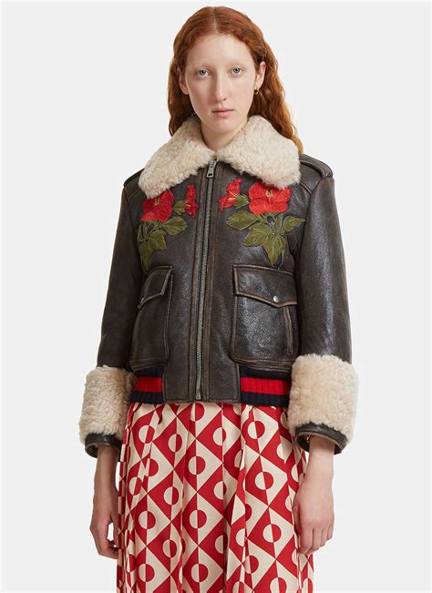 gucci leather flower jacket|Gucci leather jacket price.